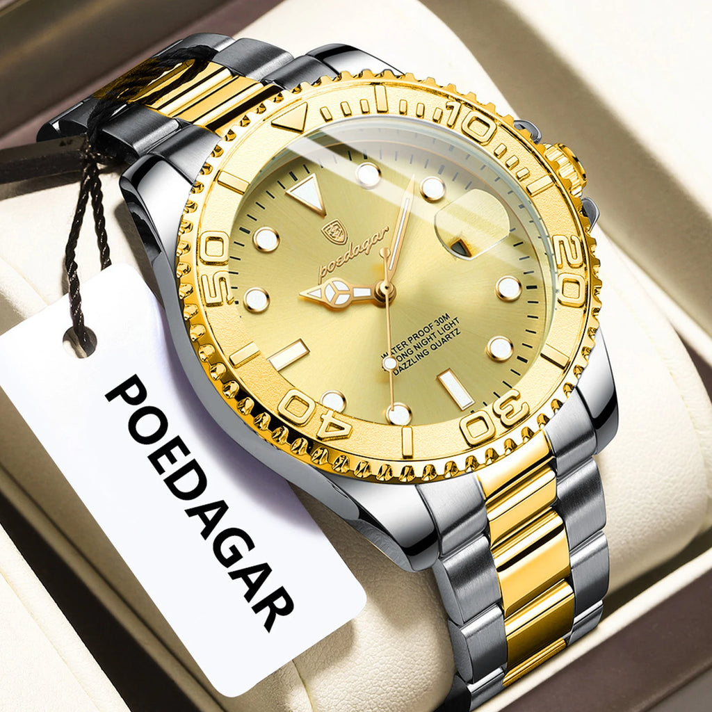 Watch for Men Luxury Poedagar 680 Classic 43mm Luminous Waterproof Men's Quartz Watches Stainless Steel Business Wrist Watch