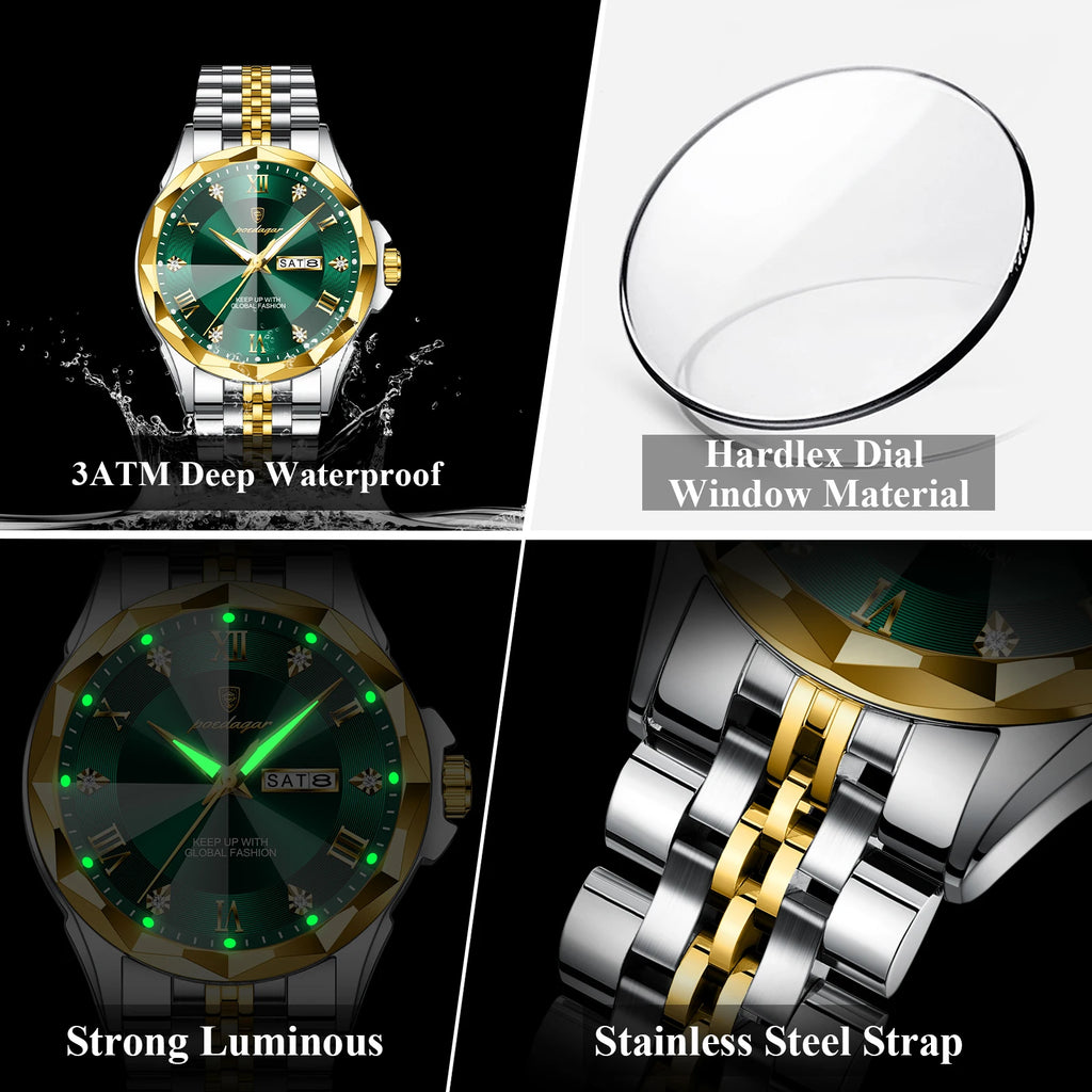 Poedagar 698 Luxury Men Quartz Watch Waterproof Luminous Business Montre Homme Stainless Steel Strap Calendar Watch for Men