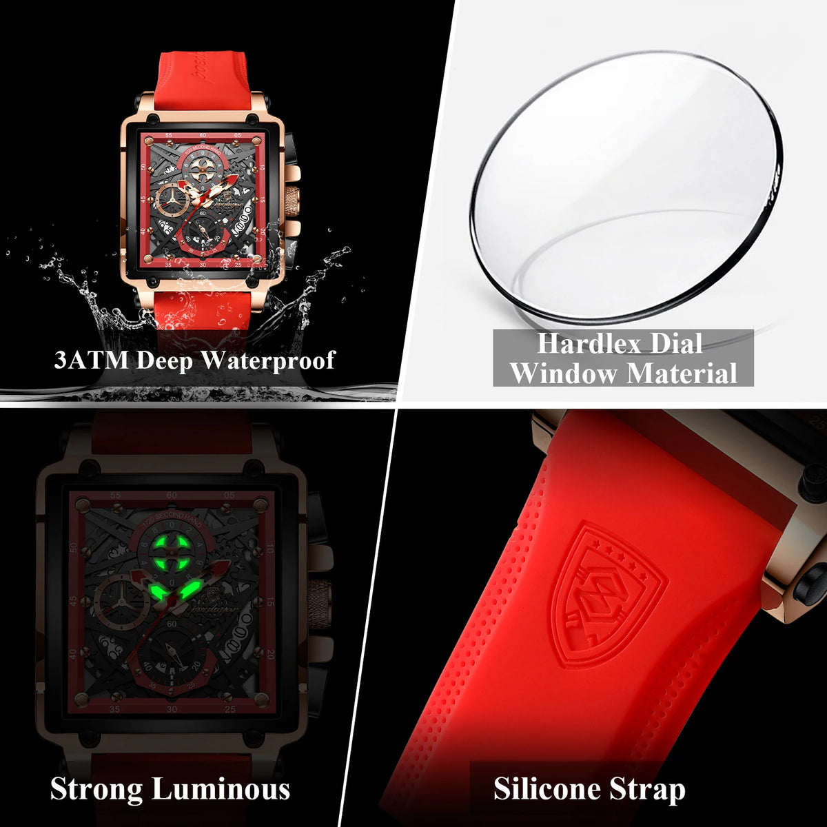Poedagar 840 Luxury Men's Watch Skeleton Dial Silicone Strap Quartz Watch Montre Waterproof Luminous Calendar Wristwatch for Men