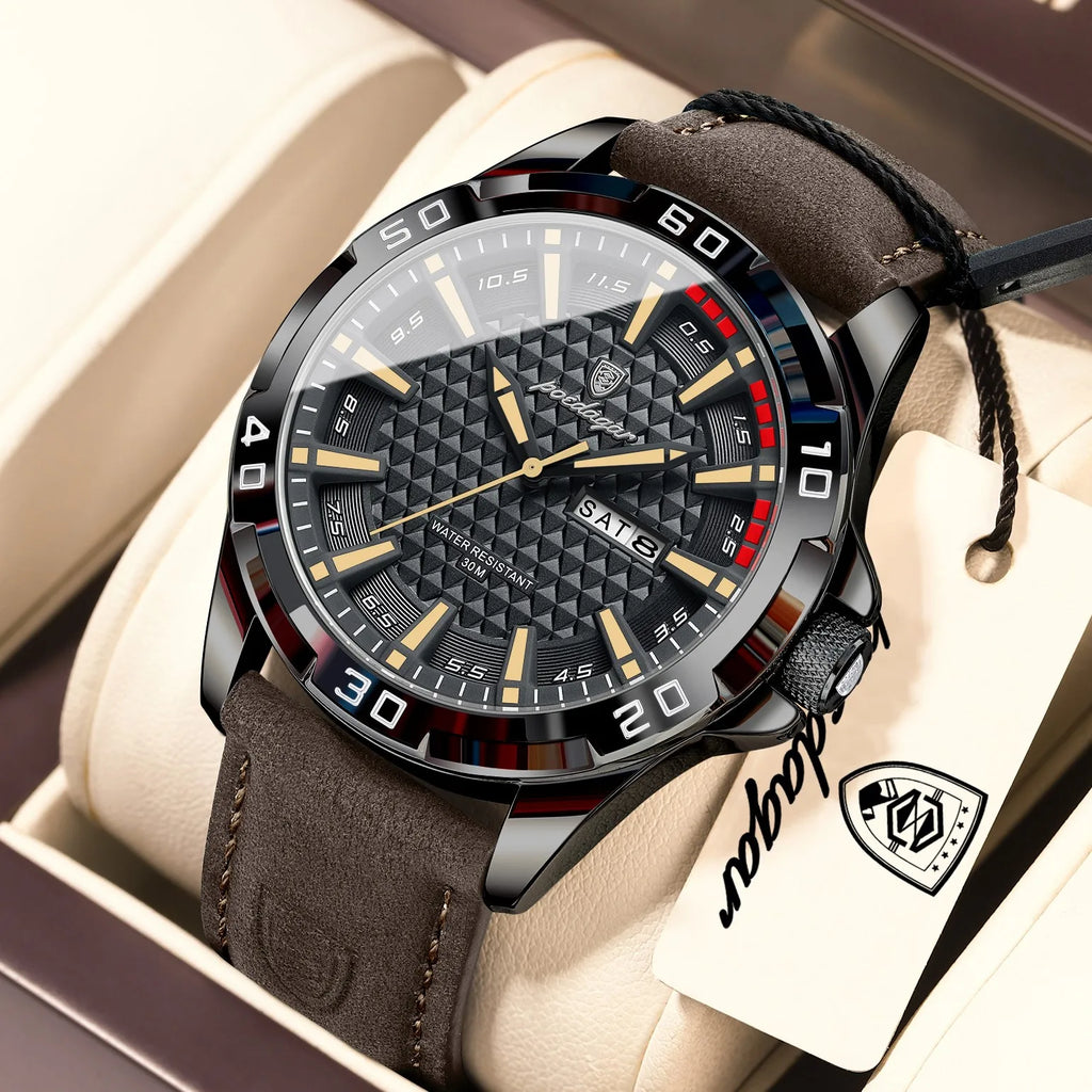 Poedagar Luxury Waterproof Luminous Sport Leather Quartz Watch for Men
