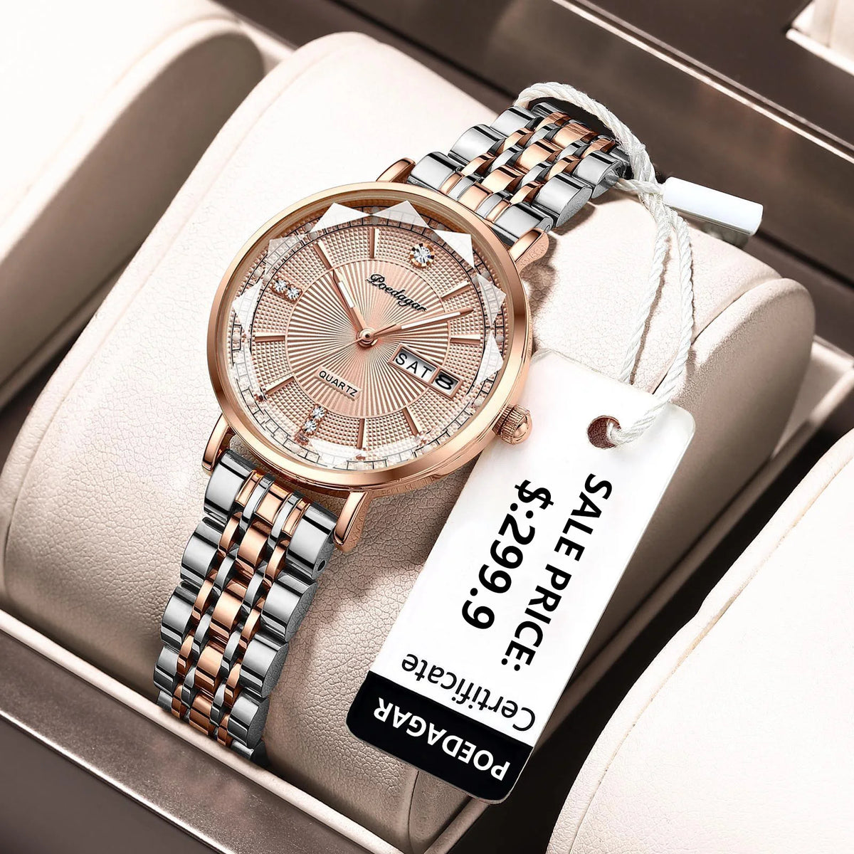 Poedagar Strap Wristwatch Luxury Diamond Stainless Steel Quartz Watches Waterproof Calendar Ladies Watch Clock for Women