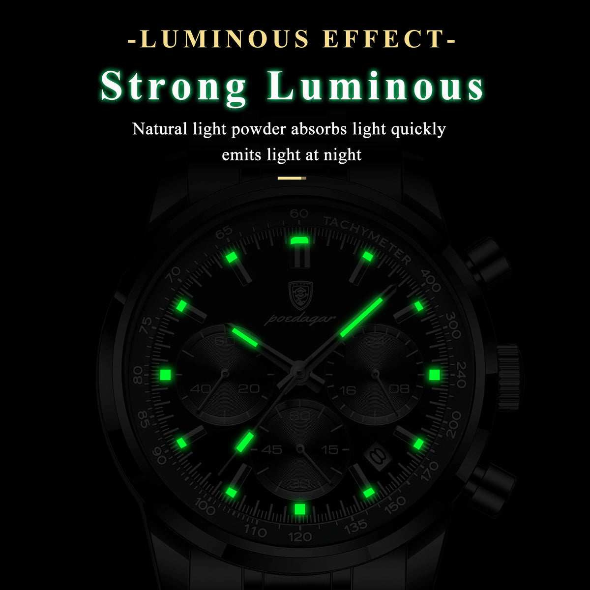 Poedagar 921 Luxury Stainless Steel Men's Watch Waterproof Luminous Chronograph Quartz Watches for Men
