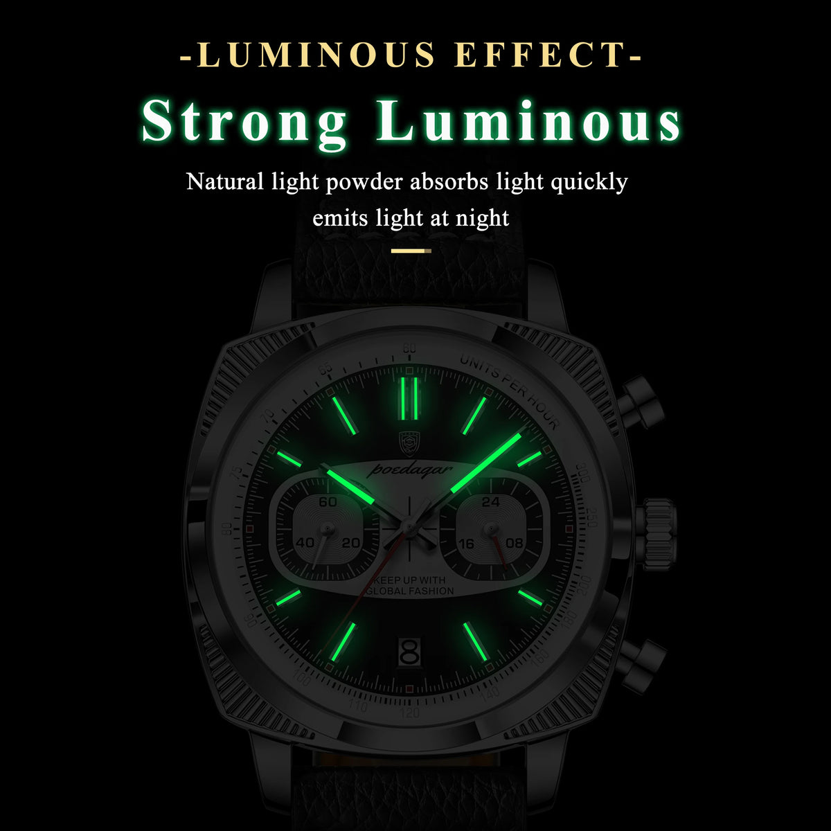 Poedagar 838 Mens Quartz Watch Chronograph Date Display Leather Strap 3ATM Waterproof Luminous Business Casual Wristwatch