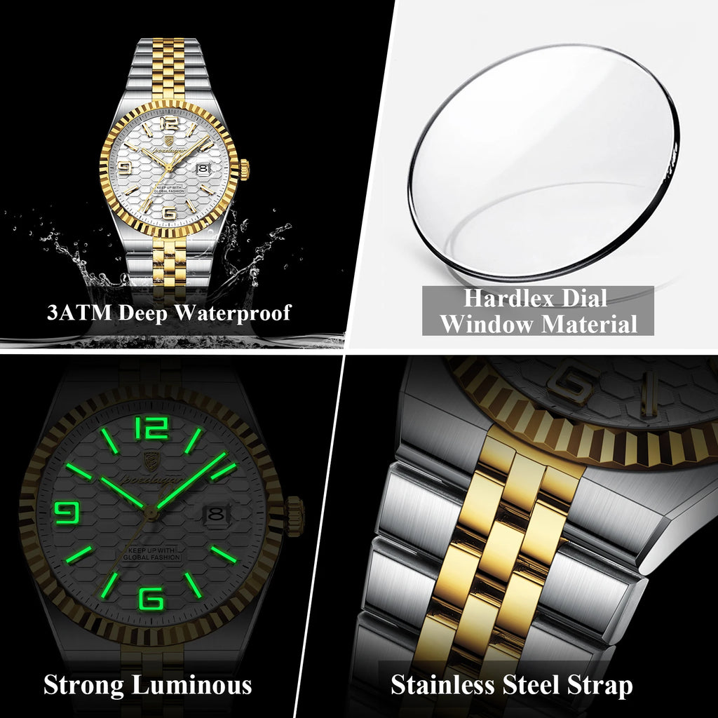 Poedagar 839 Luxury Classic Men Watch 2-Tone Honeycomb Dial Luminous Date Waterproof Business Elegant Quartz Wristwatch Montre