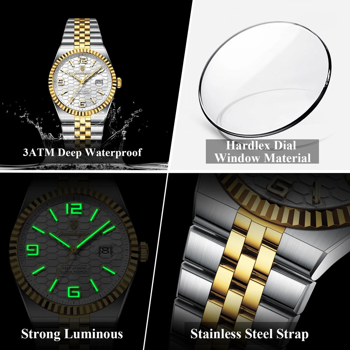 Poedagar 839 Luxury Classic Men Watch 2-Tone Honeycomb Dial Luminous Date Waterproof Business Elegant Quartz Wristwatch Montre