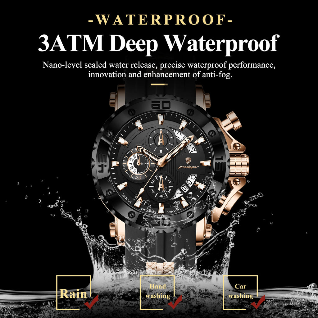 Luxury Men's Watch Poedagar 892 Luminous Silicone Strap Quartz Watches Montre Homme Casual Sports Waterproof Watch for Men