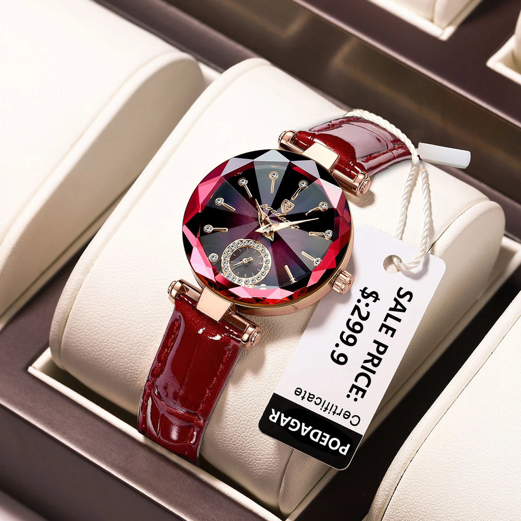 Poedagar Watch Women Diamond Luxury Watches Vintage Leather Quartz Ladies Wristwatch Waterproof Watch for Womens Wrist