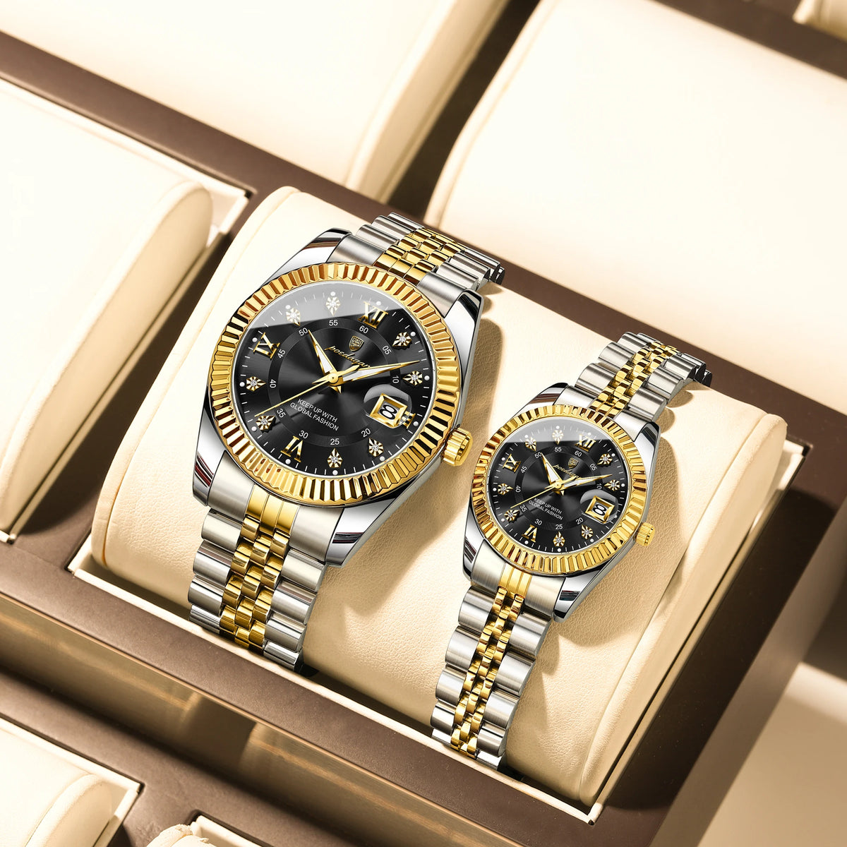 Poedagar Luxury Couple Watch Set for Men and Women Stainless Steel Quartz Calendar Waterproof Wrist Watch