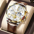 Poedagar 938 Men's Watch Luxury Two-Tone Leather Strap Montre Homme Chronograph Quartz Watches Luminous Waterproof Watch for Men