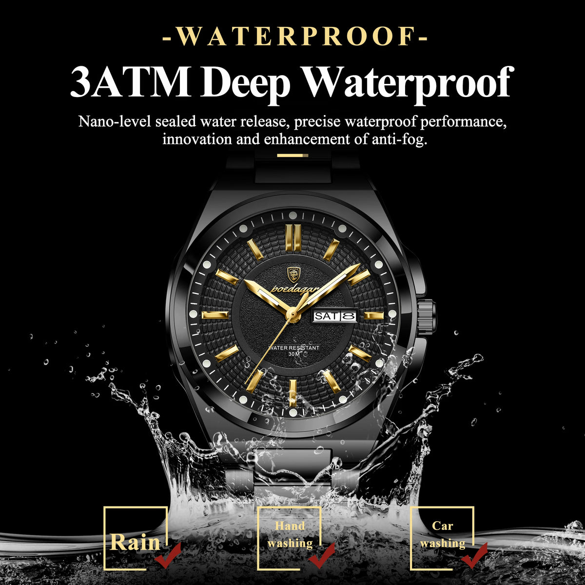 Poedagar 896 Luxury Mens Watch Original Daily Wear Waterproof Luminous Stainless Steel Quartz Watch for Men Reloj Hombre Montre