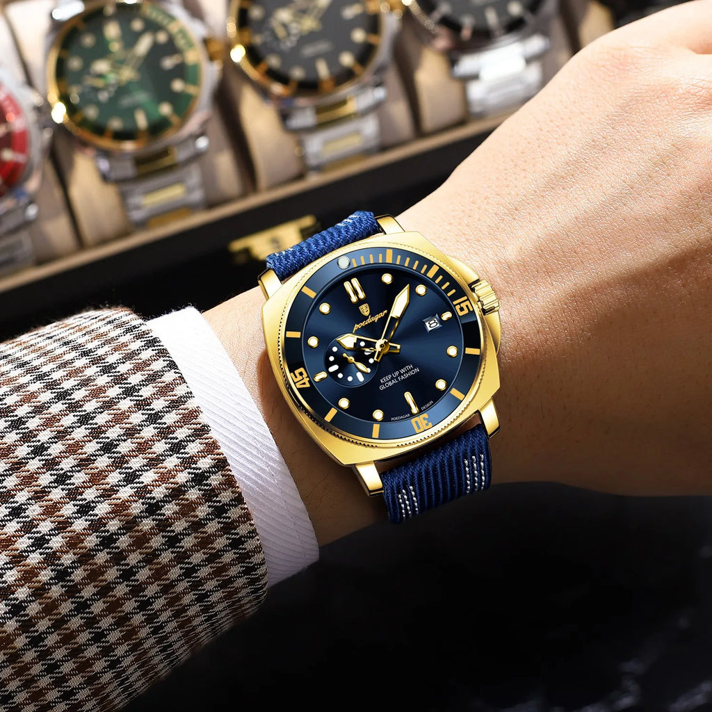 Poedagar 873 Luxury Mens Quartz Watch All Gold Nylon Strap Waterproof Luminous Wristwatch for Men Factory Wholesale Montre Homme