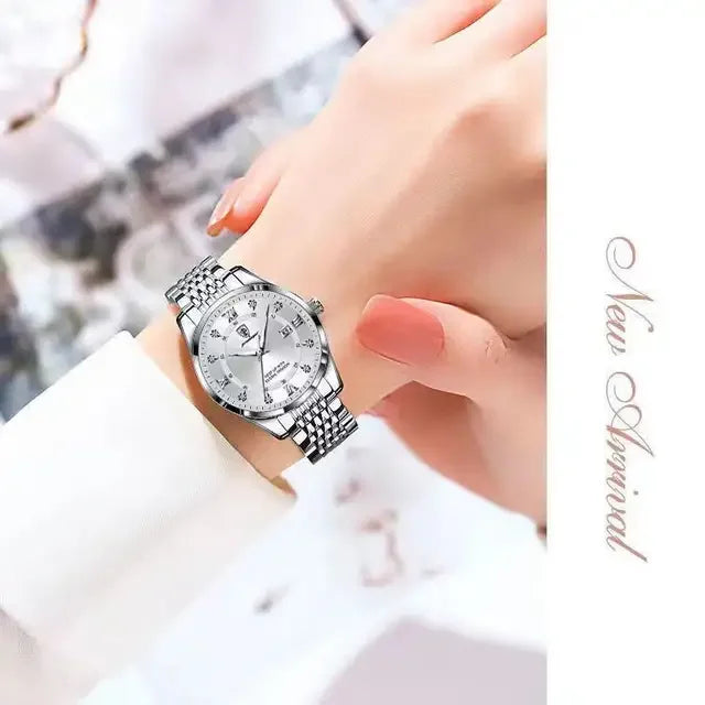 Poedagar Watch for Womens FashionLuxury Stainless Steel Watches Diamond Luminous Quartz Ladies Wristwatch Waterproof Calendar