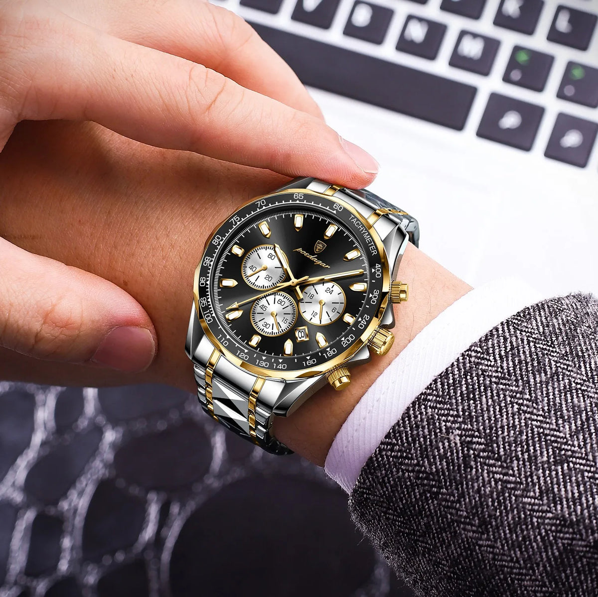 Poedagar 815 Men Quartz Watch Luxury Sport Chronograph Reloj Stainless Steel Luminous Waterproof Watch for Men Ready to Ship
