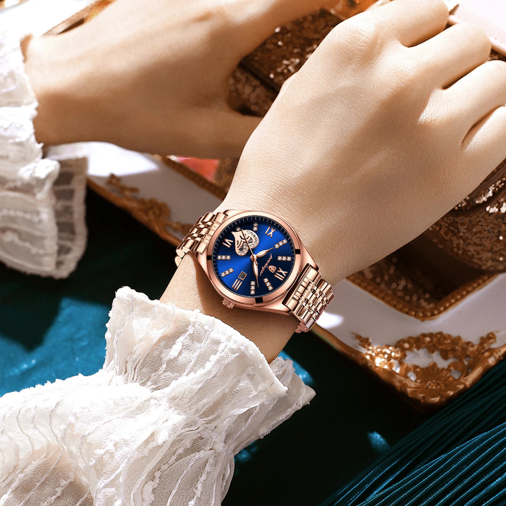 Poedagar Diamond Luxury Watch Women Stainless Steel Quartz WatchesWaterproof Luminous Ladies Watch Date Watches Women Wrist