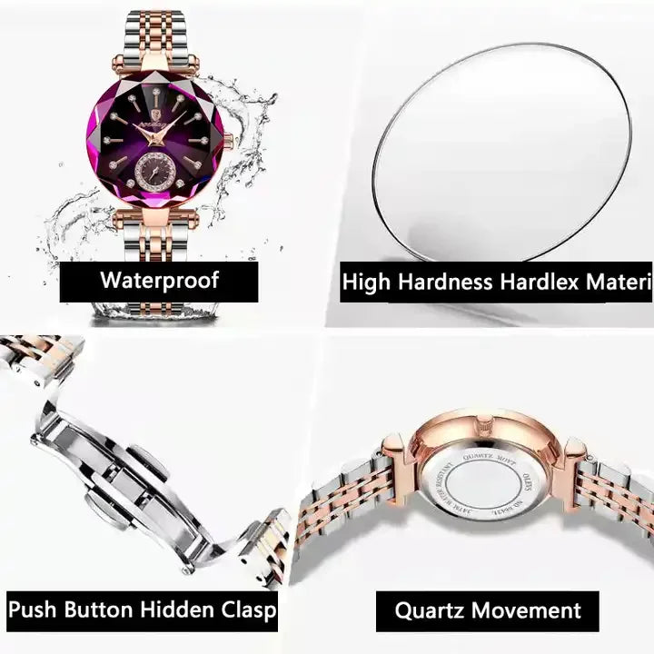 Poedagar Fashion Rose Gold Ladies Watch Jewelry Design Steel Quartz Watches Luminous Waterproof Watch Women