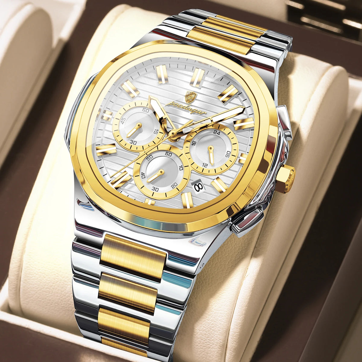 Poedagar 834 Stainless Steel Waterproof Luminous Men Quartz Watch Business Chronograph Watch for Men