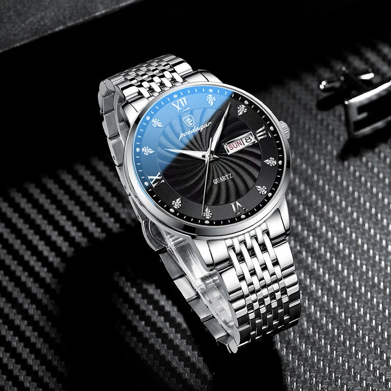 Poedagar Fashion Business Men Watches Wrist Stainless Steel Quartz Watches Waterproof Calendar Watch for Men Wholesale Relojes