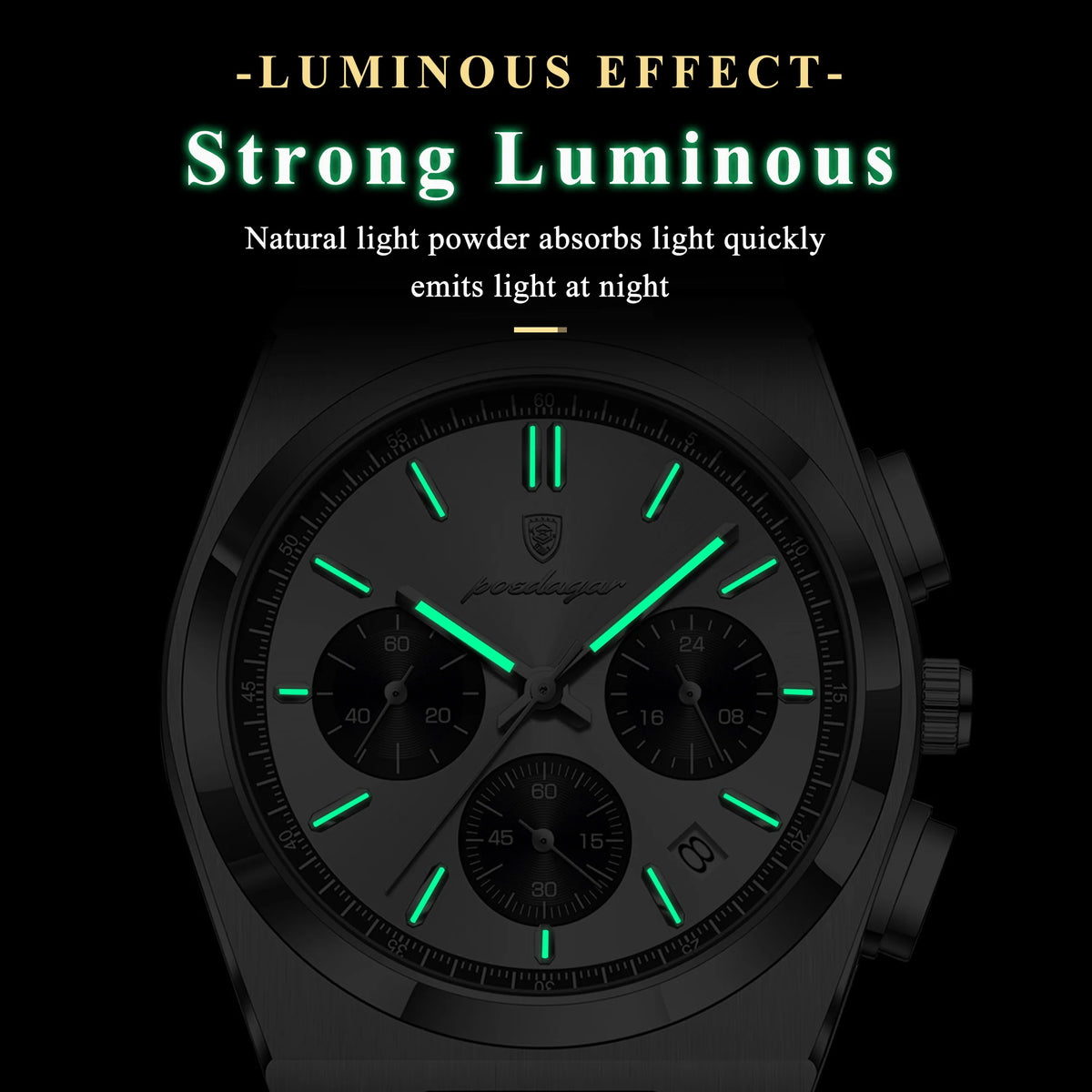 Poedagar 970 Luxury Men Quartz Watch Waterproof Luminous Wristwatch Chronograph Stainless Steel Reloj Montre Homme Watch for Men
