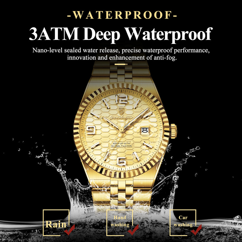Poedagar 839 Luxury Men's Watch Gold Tone Business Classic Design Fluted Bezel Quartz Waterproof Wristwatch Reloj Montre Homme