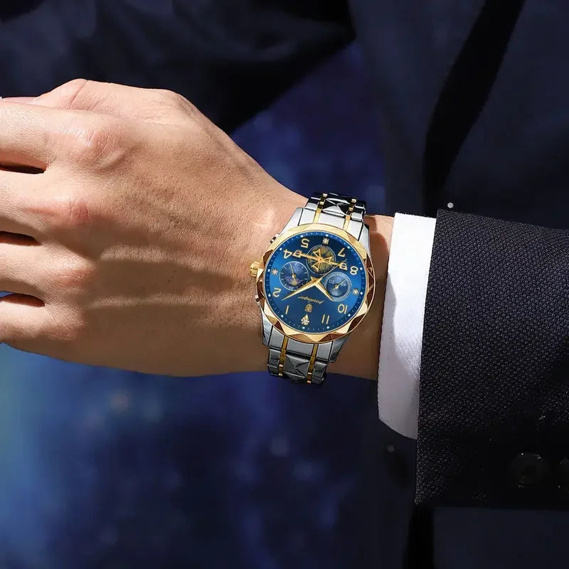 Poedagar 972 Fashion Luxury Chronograph Men Quartz Watches Waterproof Luminous Stainless Steel Watches for Men Factory Wholesale