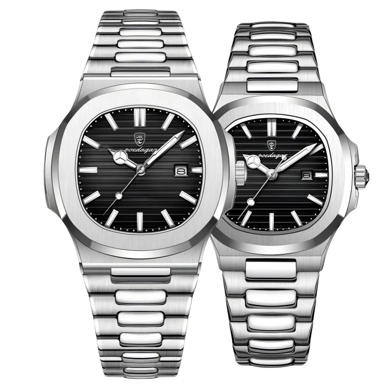 Poedagar Luxury Couple Watches for Lovers Waterproof Luminous Stainless Men and Women Quartz Watches