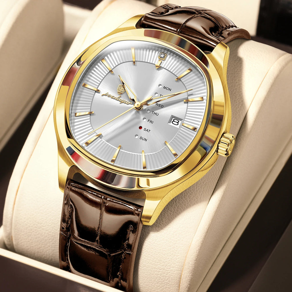 Poedagar 623 Luxury Men's Watch Business Date Dial Leather Strap Quartz Watches Waterproof Luminous Calendar Wristwatch for Men