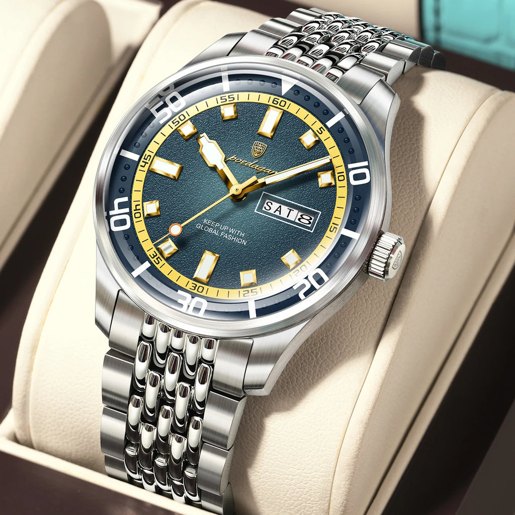 Poedagar 609 Men's Watches Luxury Fashion Waterproof Luminous Stainless Steel Date Day Quartz Wristwatch for Men