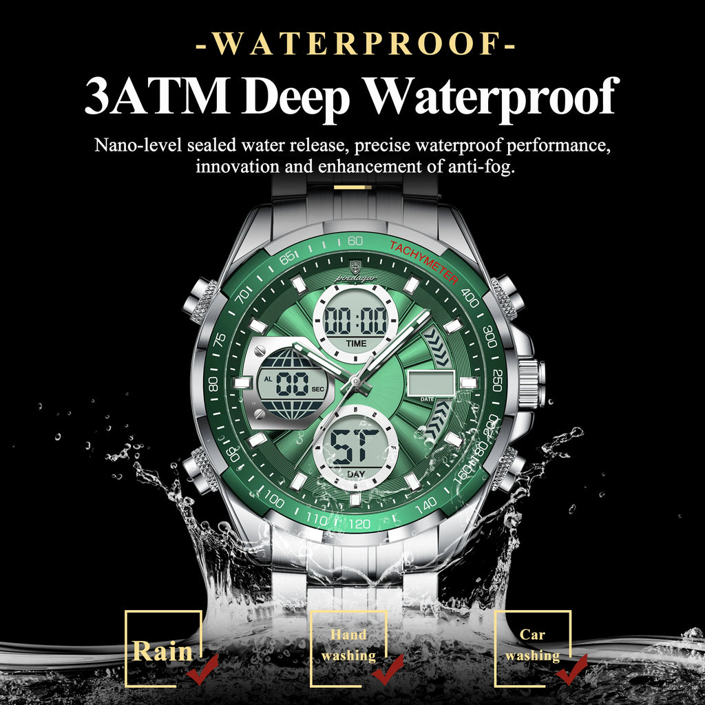Poedagar E108 Multifunction Chronograph Alarm Stainless Steel Strap Men's Quartz Watch with 30M Waterproof Luminous