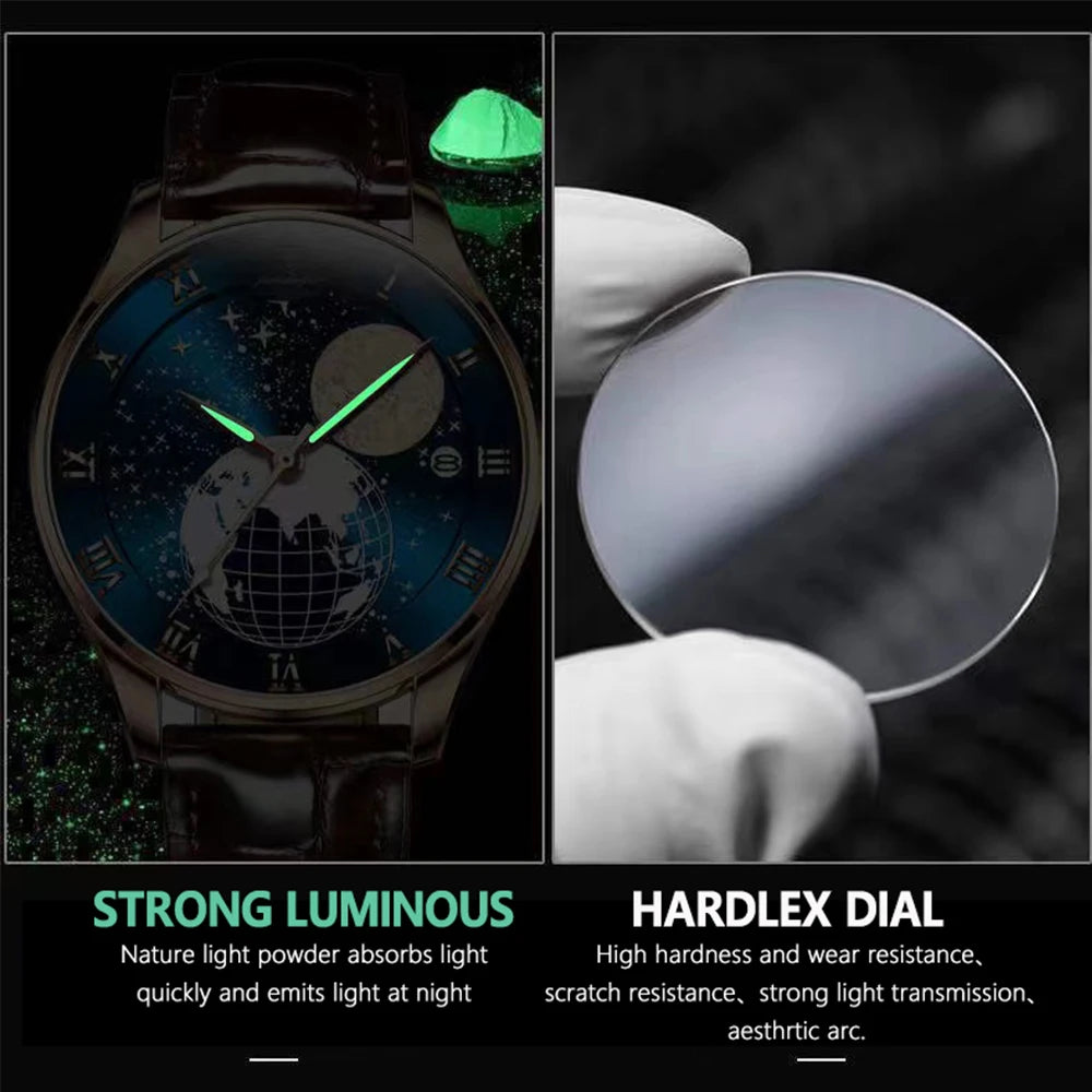 Poedagar Fashion Starry Sky Men Watch Wrist High Quality Waterproof Leather Quartz Watches Luminous Date Sport Watch for Men