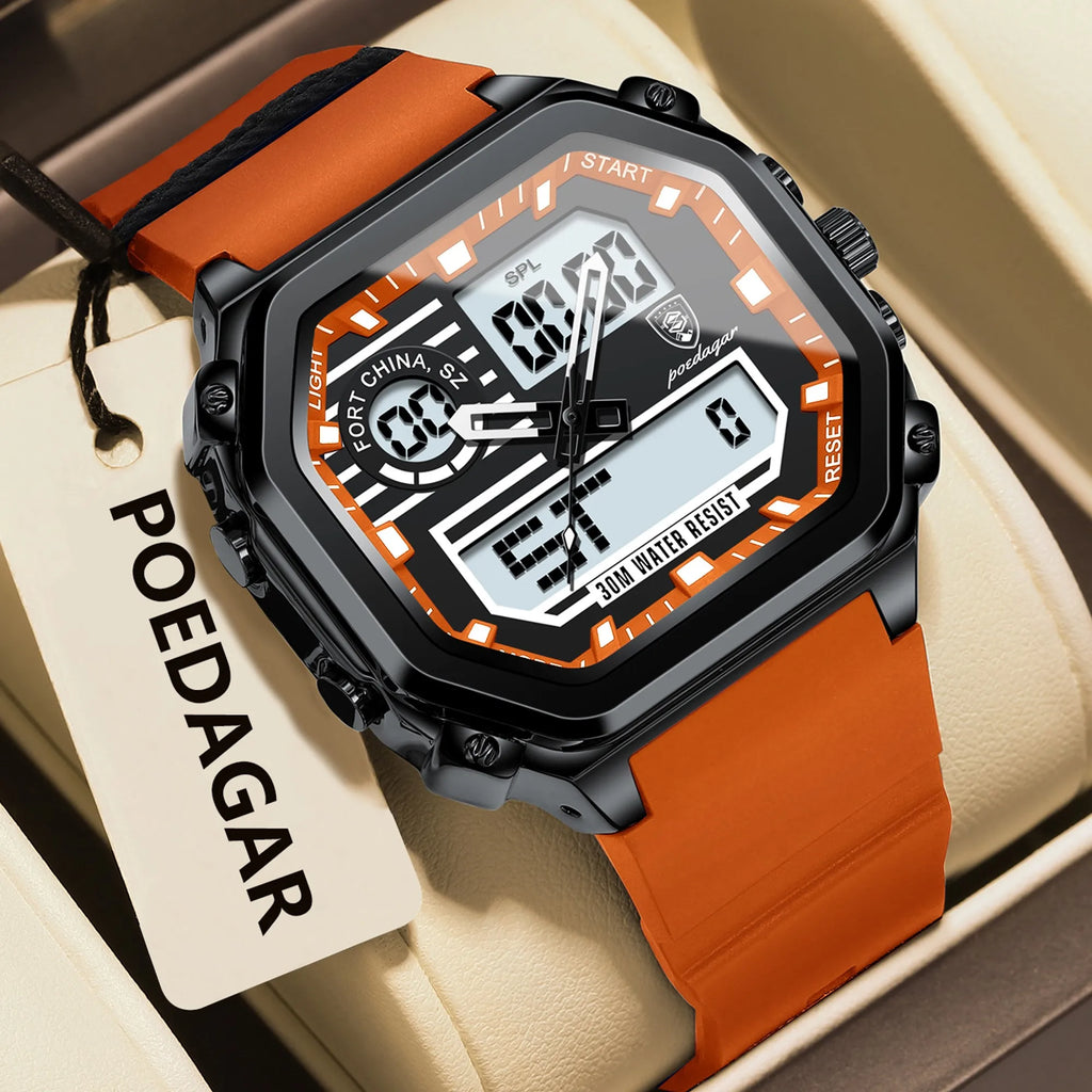 Poedagar 993 Men Digital Watch Silicone Strap Chronograph Waterproof Quartz Watches Sports Dual Display Luminous Reloj Hombre