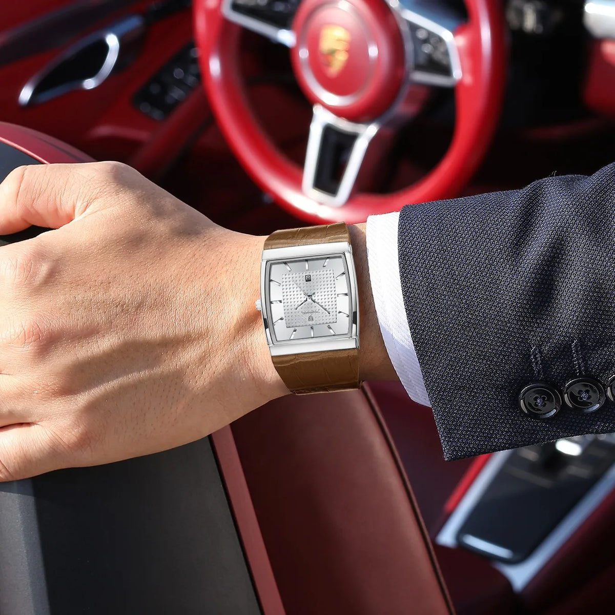 Poedagar 885 Luxury Mens Watch Elegant Leather Strap Square Business Quartz Wristwatch Waterproof Factory Direct Ready to Ship
