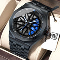Poedagar 809 Mens Quartz Watches 3D Rotating Wheel Hub Wristwatch Stainless Steel Band Sports Waterproof Watch Relogio Masculino