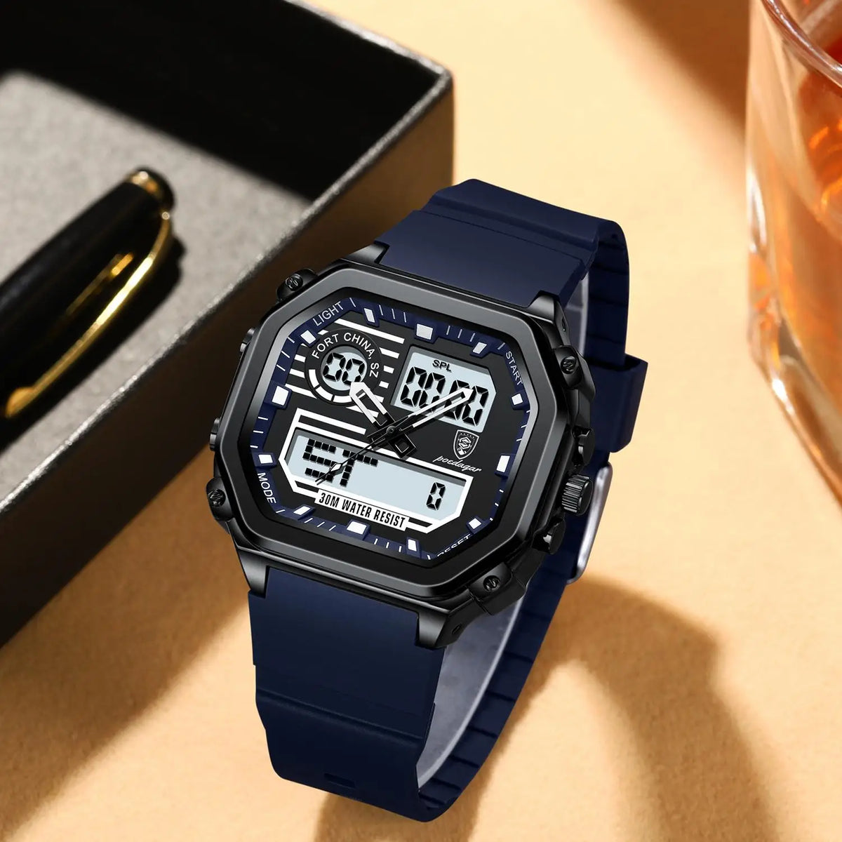 Poedagar 993 Silicone Waterproof Men Digital Quartz Chronograph Relojes LED Dual Time Display Electronic Men's Watch