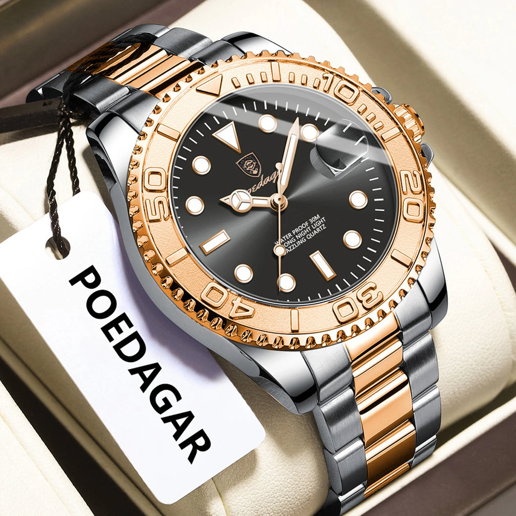 Watch for Men Luxury Poedagar 680 Classic 43mm Luminous Waterproof Men's Quartz Watches Stainless Steel Business Wrist Watch
