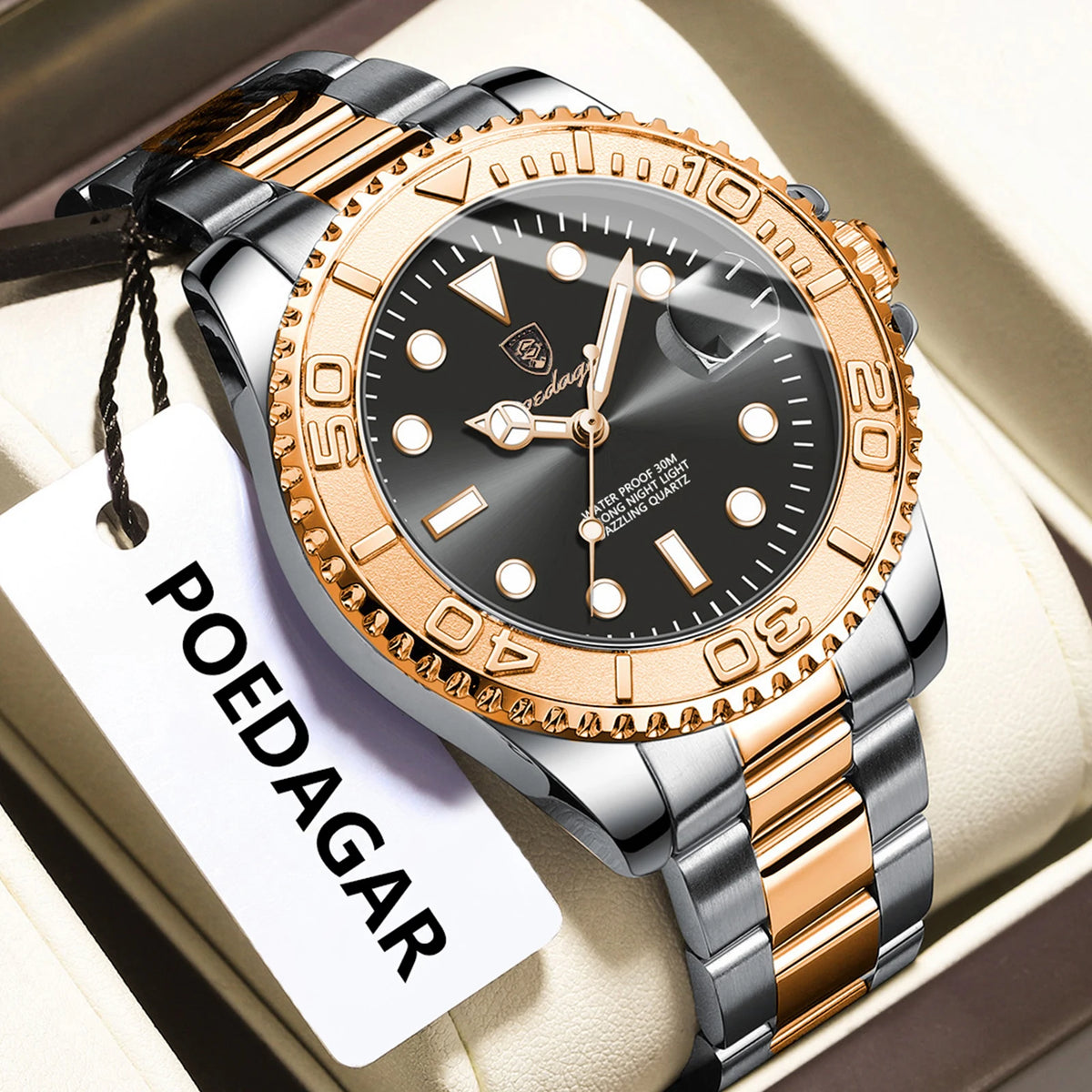 Watch for Men Luxury Poedagar 680 Classic 43mm Luminous Waterproof Men's Quartz Watches Stainless Steel Business Wrist Watch