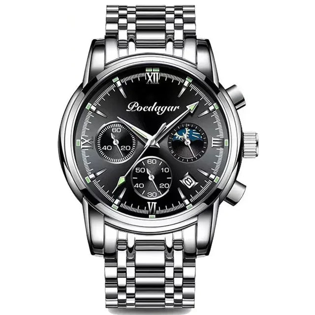 Poedaga Top High Quality Sport Watch for Men WaterproofStainless Steel Fashion Men Wrist Luminous Date Quartz Watches