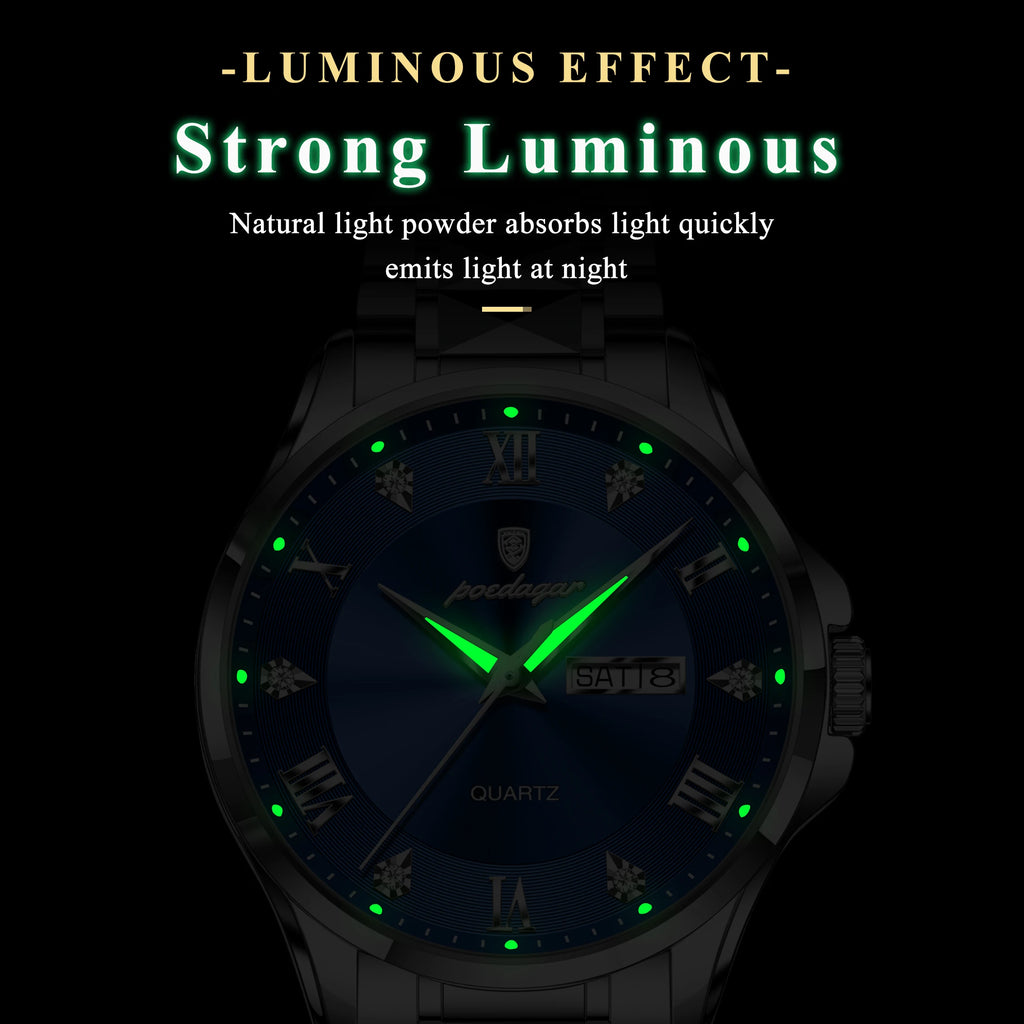 Poedagar 883 High Quality Men's Watch Business Stainless Steel Quartz Watches Waterproof Luminous Original Wristwatch for Men