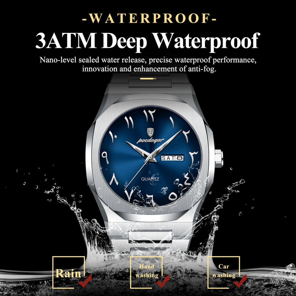 Poedagar 830 Luxury Men's Watch Eastern Arabic Dial Quartz Wristwatch Reloj Montre Waterproof Stainless Steel Watches for Men