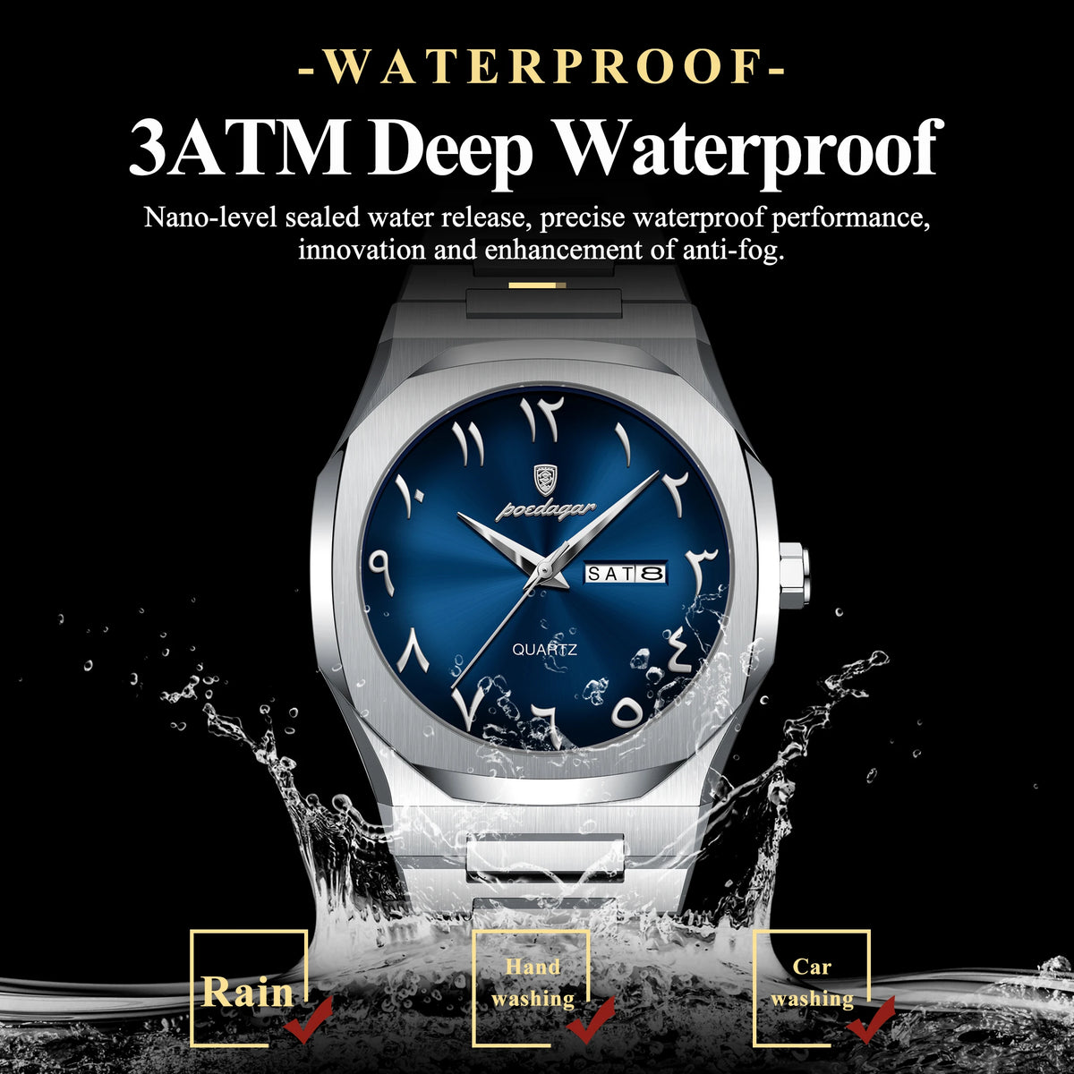 Poedagar 830 Luxury Men's Watch Eastern Arabic Dial Quartz Wristwatch Reloj Montre Waterproof Stainless Steel Watches for Men