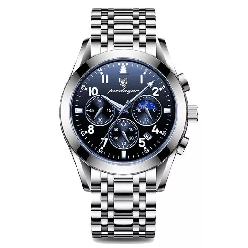 Poedagar Fashion Men Watch Waterproof Luminous Quartz Watches Calendar Stainless Stain Wrist Watch for Men