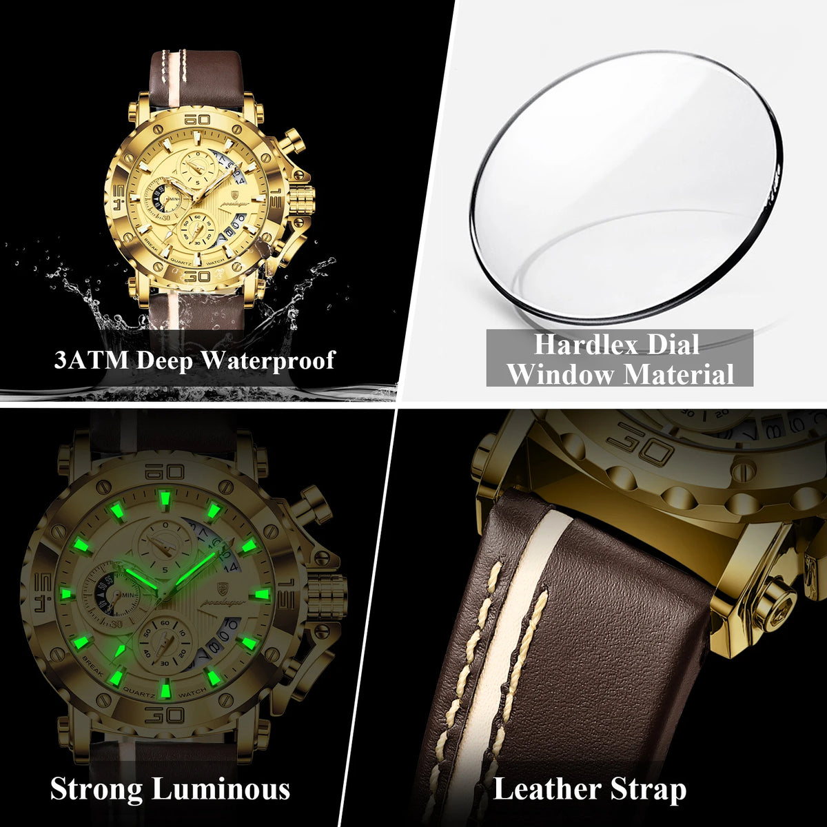 Watch for Men Luxury Poedagar 892 Trendy Leather Strap Chronograph Reloj Luminous Montre Homme Waterproof Men's Quartz Watches