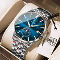 Poedagar 854 Mens Quartz Watch Luxury Stainless Steel Band Moon Phase Date Montre Wristwatch Waterproof Business Watch for Men