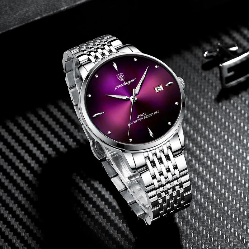Poedagar 868 Luxury Stainless Steel Watch Bands Luminous High Quality Waterproof Quartz Watches for Men
