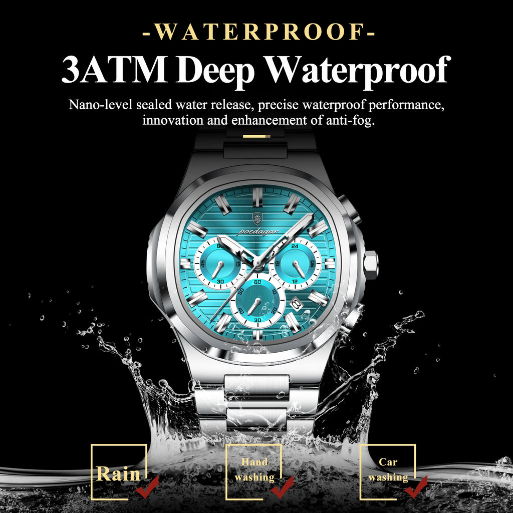 Poedagar 834 Stainless Steel Waterproof Luminous Men Quartz Watch Business Chronograph Watch for Men