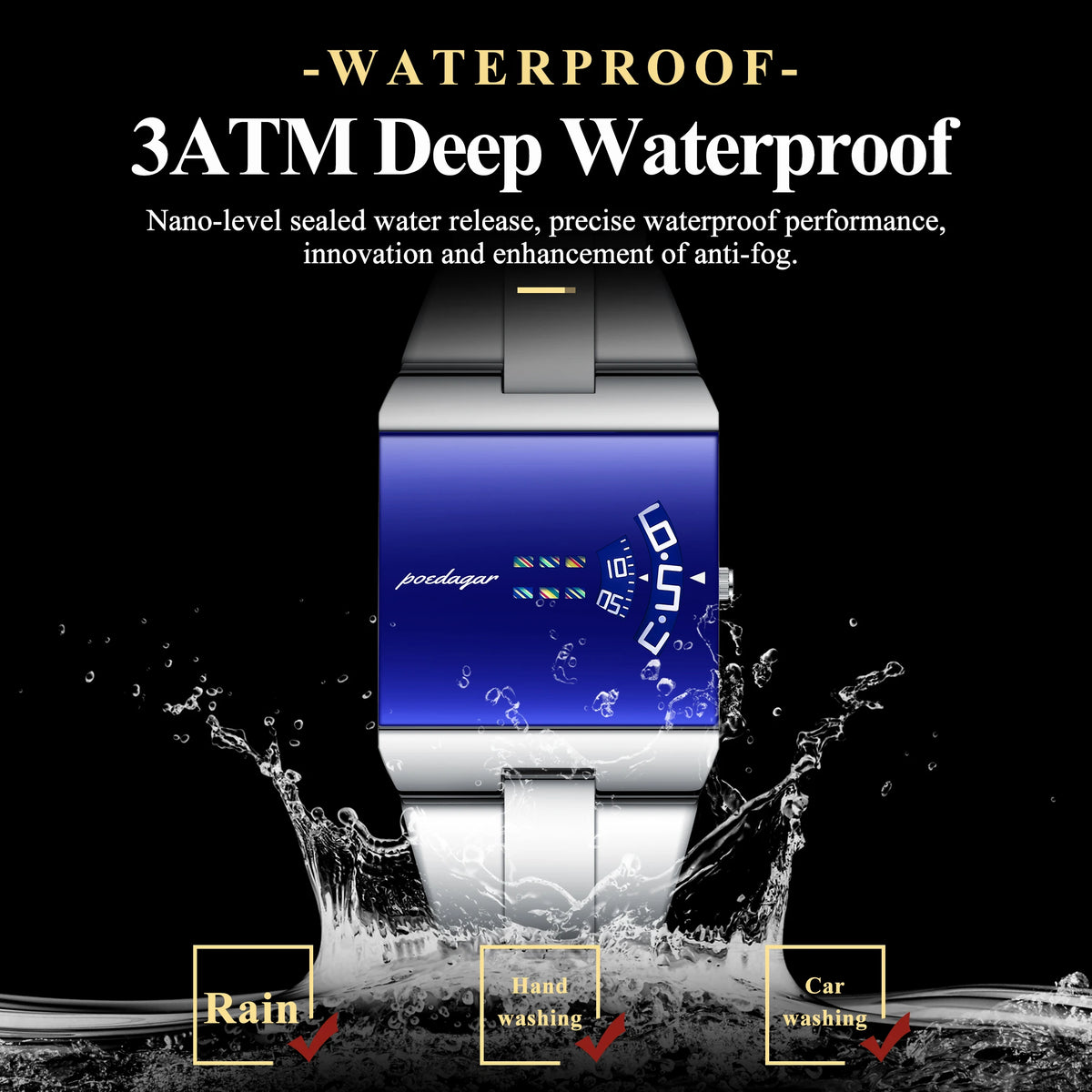 Poedagar 857 Luxury Men's Watch Silver Stainless Steel Band Blue Mirror Dial 3ATM Waterproof Business Classic Factory Wholesale