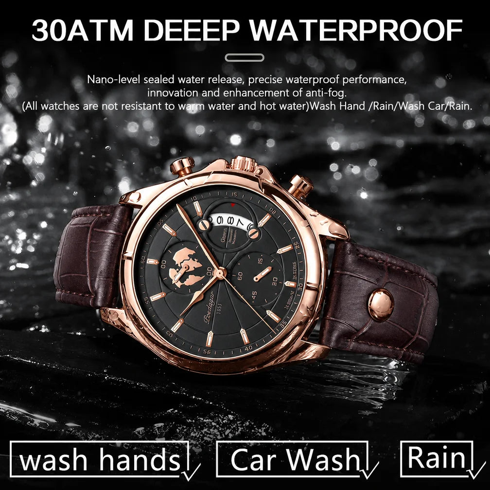 Poedagar 989 Luxury Men's Watch Fashion Leather Strap Quartz Watches Waterproof Luminous Daily Wear Watch for Men Reloj Hombre