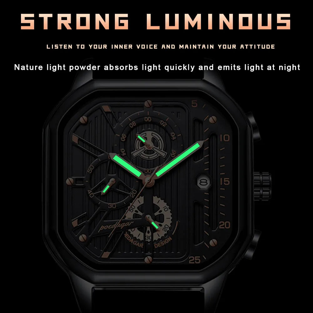 Poedagar Luxury Business Watches Men Wrist Stainless Stain Watch for Men Waterproof Luminous Calendar Quartz Watches