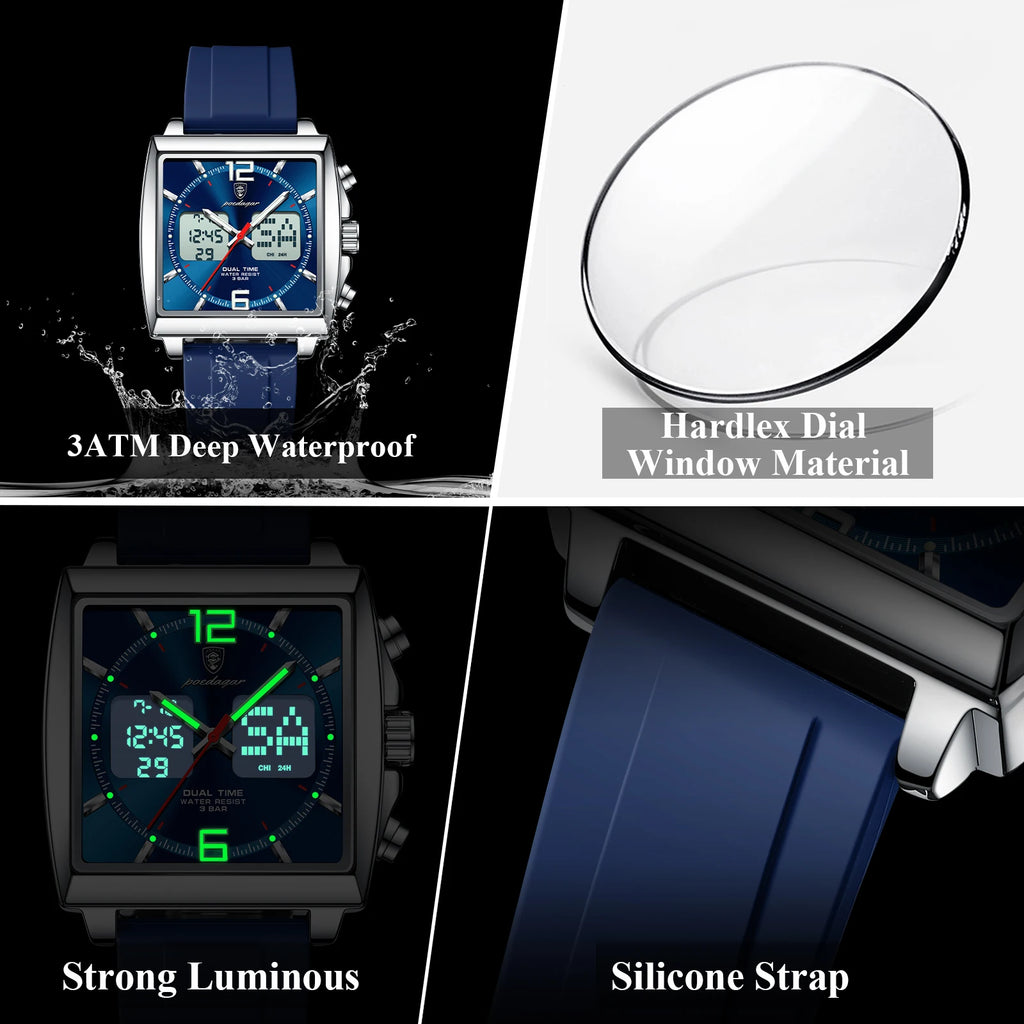 Poedagar E109 Waterproof Luminous Multifunctional Chronograph Alarm Silicone Strap Quartz Watch for Men