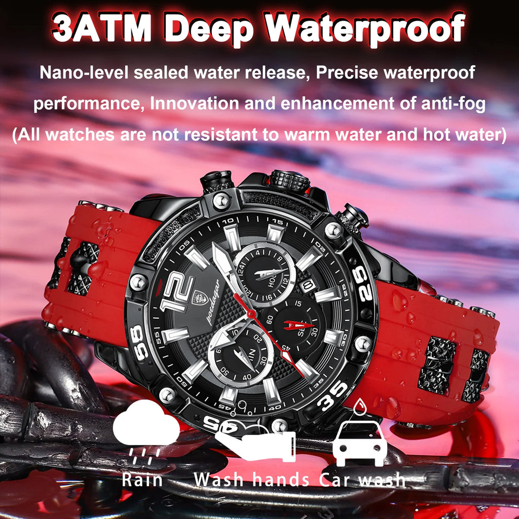 Poedagar 912 New Men Watches Luxury Fashion Waterproof Chronograph Calendar Quartz Watches Silicone Strap Luminous Watch for Men