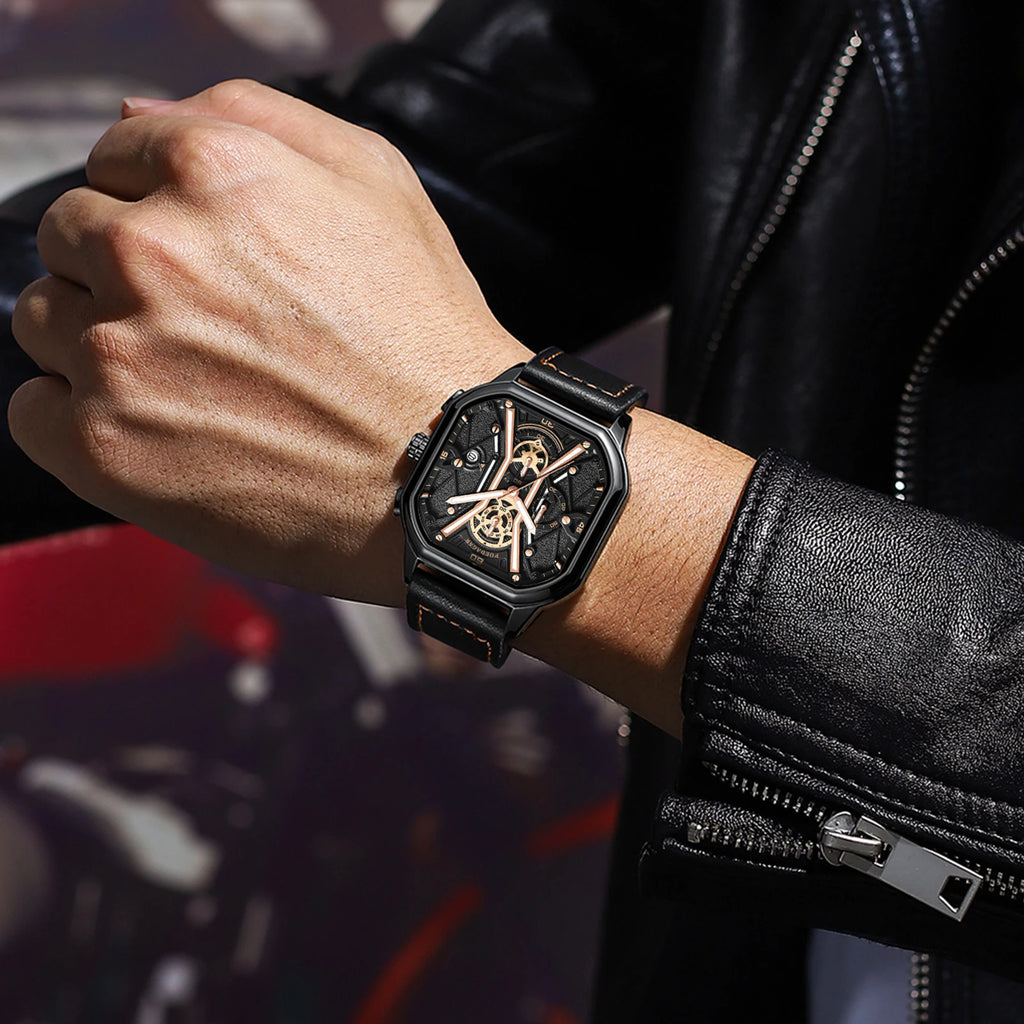 Poegadar Casual Watch for Men Top Quality Luxury Luminous Leather Wrist Chronograph Date Sport Men Watch